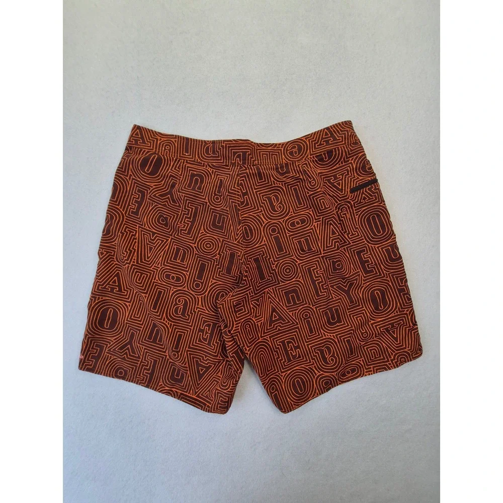 Patagonia Board Shorts Men's 40 Brown Orange Geometric Print Nylon Swim Surf